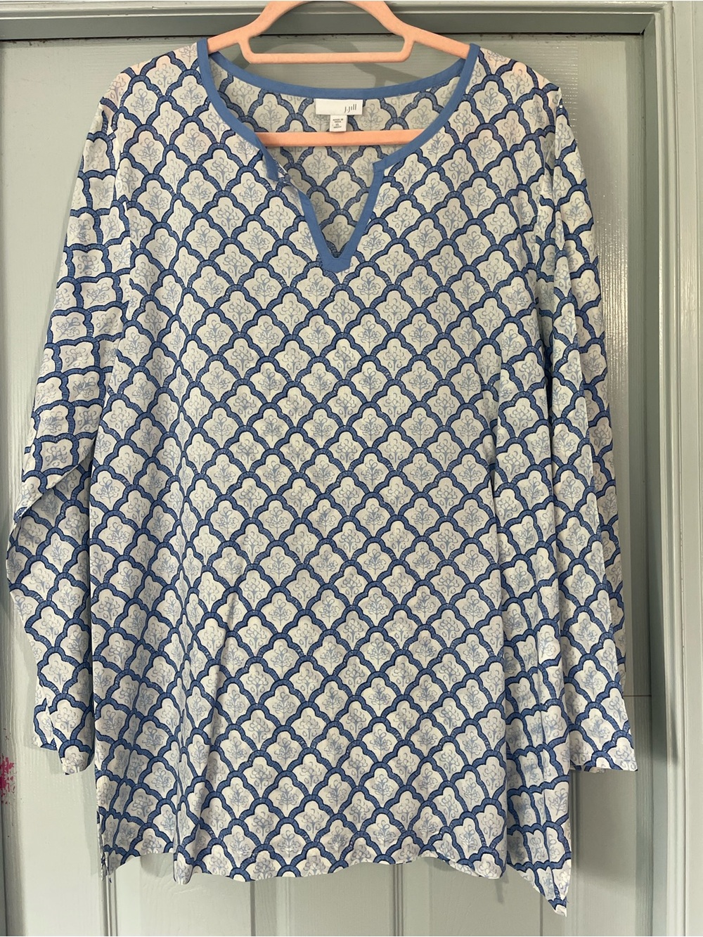 J. Jill Blue and White Geometric Print Tunic